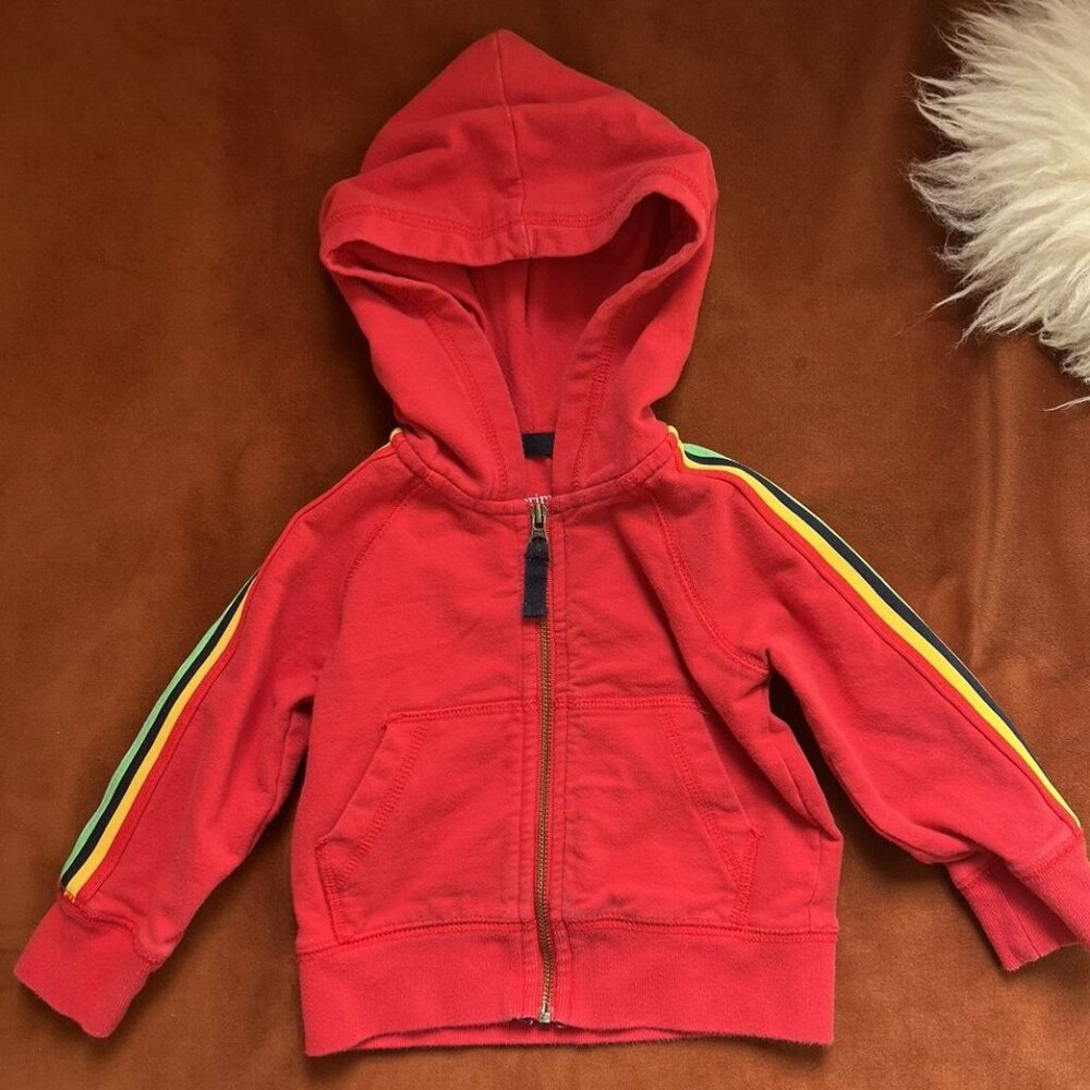 Primary Red Hoodie Sweatshirt Rainbow Stripe Sleeve 6-12 Months